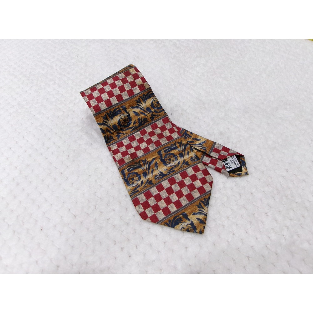 Metropolitan Museum of Art Mens Necktie 4x58 Gold Red Silk Damask Checkerboard